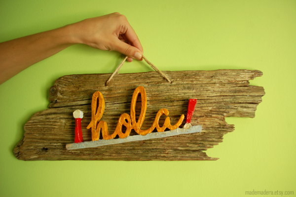 Hola Bienvenido Madera Letrero Wood Vintage Recycled Handmade Rustic Hello House Rústico Hecho a mano